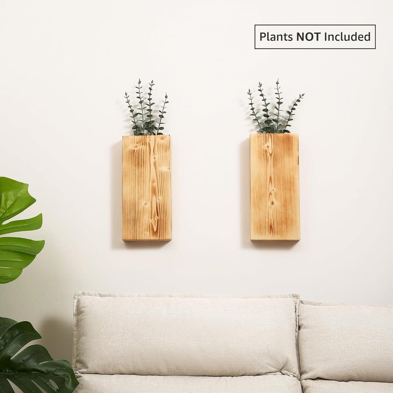 GRID FORTE Wood Wall Planter Set of 2, Wood Wall Pocket for Greenery and Dried Flowers, Indoor Wood Hanging Vase, Modern Farmhouse Wall Decor for Living Room Bedroom Office Eucalyptus Stems Decorations (Retro) - Image 3